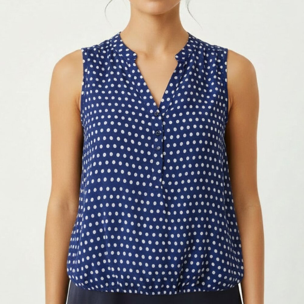 Grand & Greene Blue and White Dot Sleeveless Blouse
